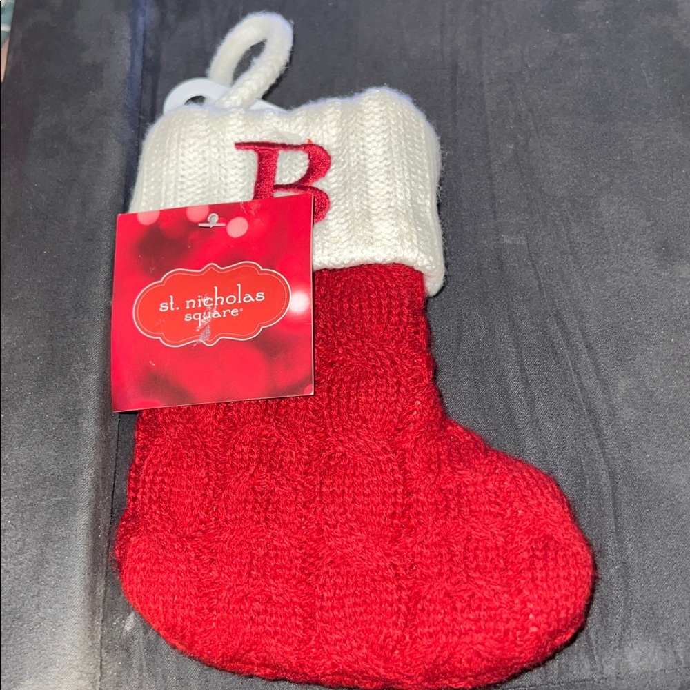 B or J monogramed St Nicholas square Christmas Stocking
